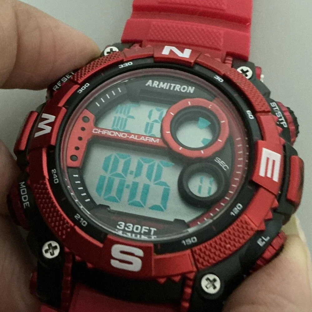 Armitron Pro Sport 40/8284 Mens Watch 53mm Camo Digital Red Resin Alarm 100m